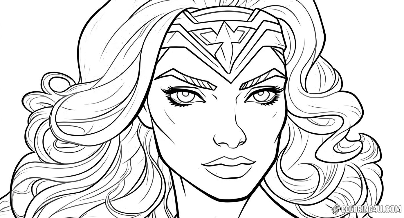 Printable coloring page of Close Up Detailed Wonder Woman Portrait from the Wonder Woman category.