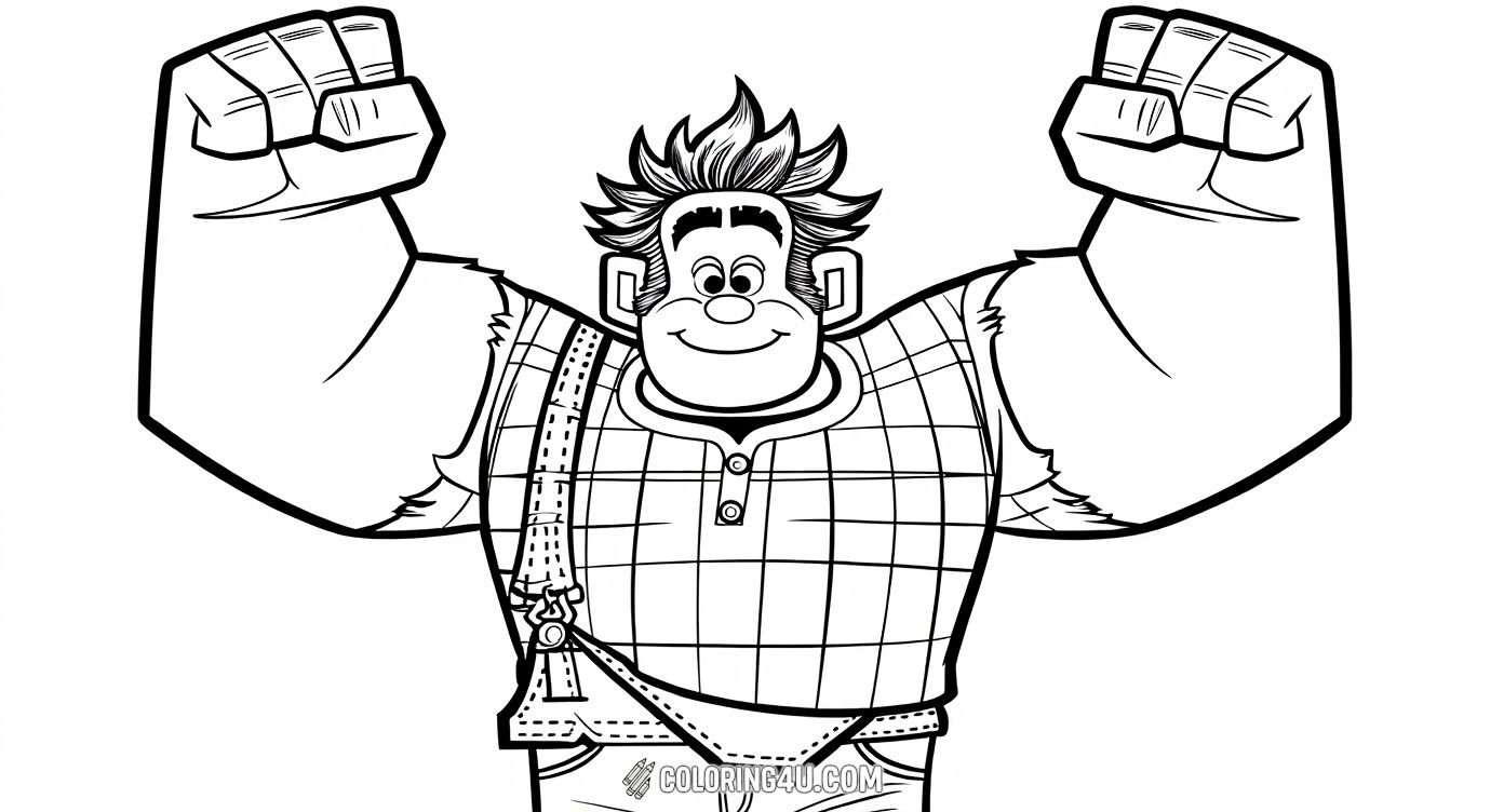 Join Ralph, the lovable giant from Wreck-It Ralph, as he proudly shows his strength with a big smile and raised fists! Kids can have fun coloring his torn clothes and playful expression while imagining their own adventures with this heroic character.