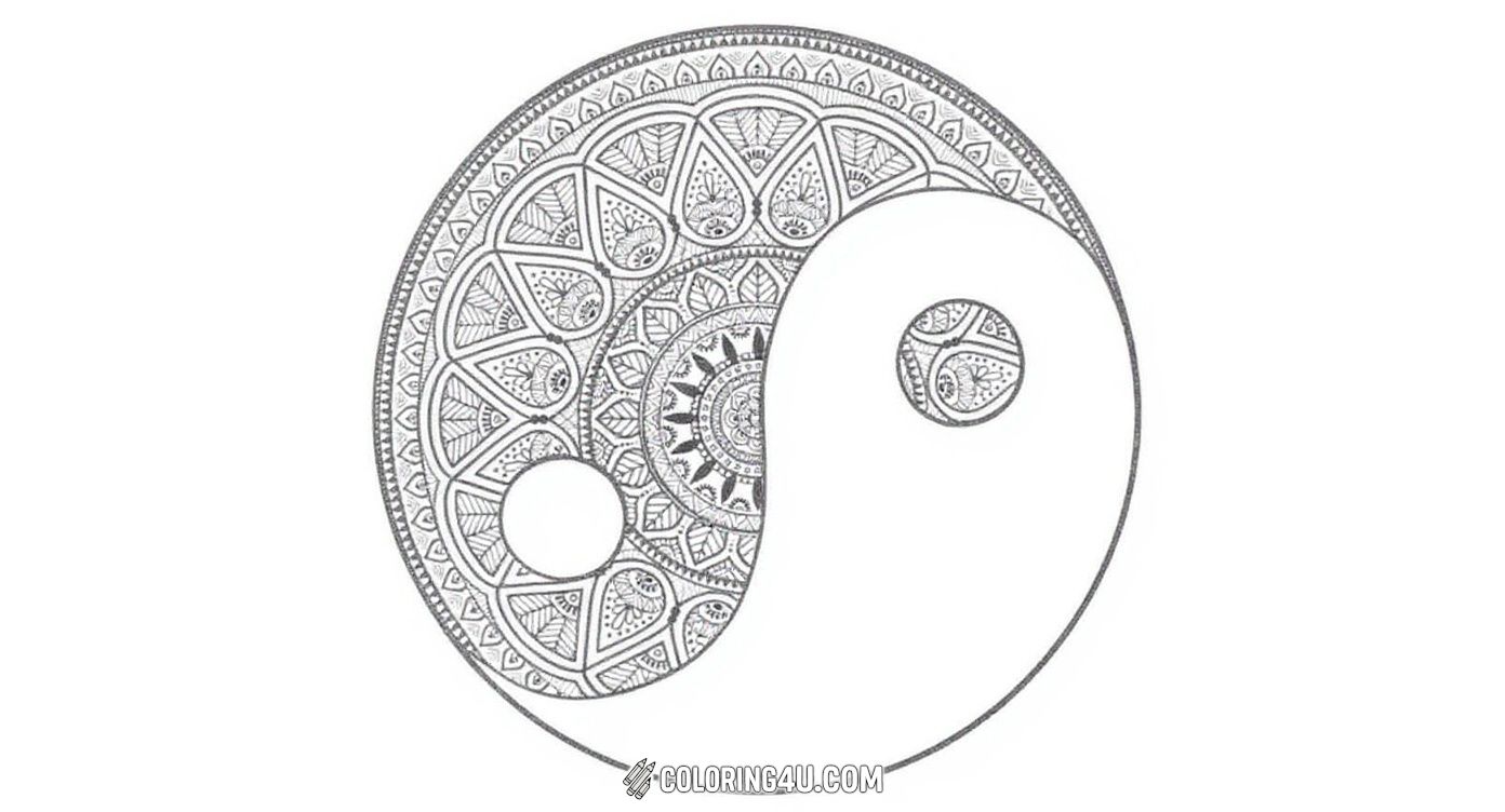 Explore the details in this stunning intricate mandala combined with the classic yin yang symbol. Kids can express creativity by coloring the delicate patterns, enhancing focus and mindfulness in a fun and artistic way.