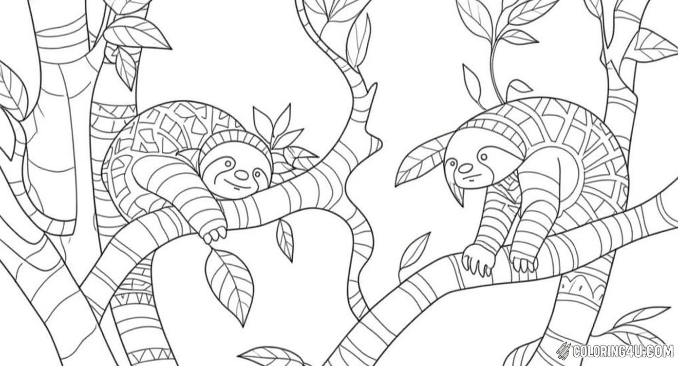 Playful Zentangle Sloths Resting On Tree Branches